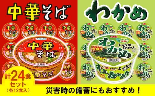 ビックわかめしょうゆらーめん、AKAGI中華そば【各1箱(計24食)】