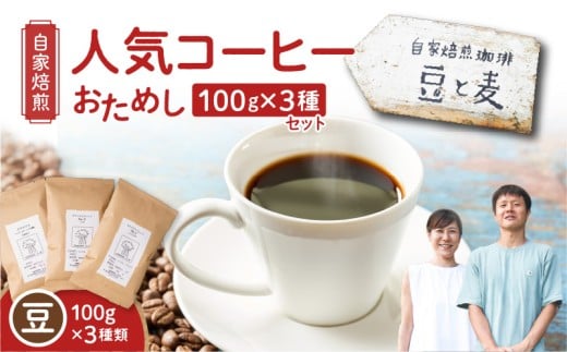 【自家焙煎】豆と麦の人気コーヒー(豆)お試し 100g×3種類セット A017-016-01
