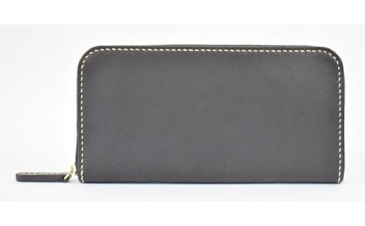 栃木レザー使用｜滑らか本革Lジップ長財布｜Round zip wallet 01｜ブラック｜minca（全7色）
