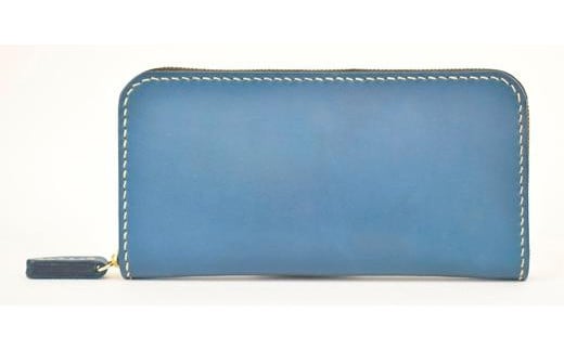 栃木レザー使用｜滑らか本革Lジップ長財布｜Round zip wallet 01｜ブルー｜minca（全7色）