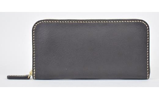 栃木レザー使用｜やわらか本革Lジップ長財布｜Round zip wallet 02｜ブラック｜minca（全6色）