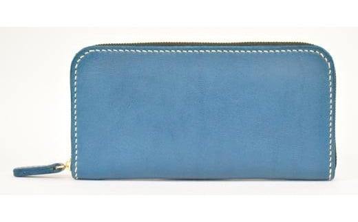 栃木レザー使用｜やわらか本革Lジップ長財布｜Round zip wallet 02｜ブルー｜minca（全6色）