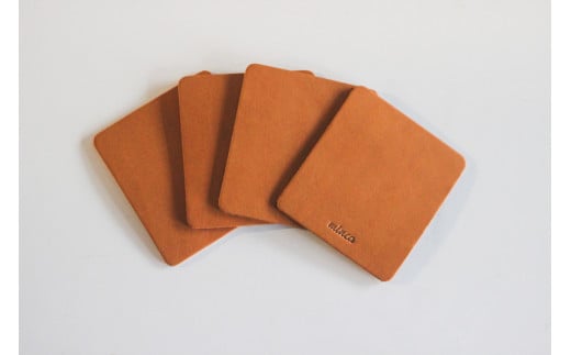 【minca】栃木レザーのコースター4枚セット  自宅、オフィス、キャンプシーンでのカフェタイムに/キャメル　667【日用品 人気 おすすめ 】