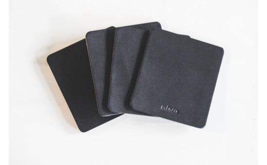 【minca】栃木レザーのコースター4枚セット  自宅、オフィス、キャンプシーンでのカフェタイムに/ブラック　667【日用品 人気 おすすめ 】
