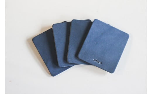 【minca】栃木レザーのコースター4枚セット  自宅、オフィス、キャンプシーンでのカフェタイムに/ブルー　667【日用品 人気 おすすめ 】