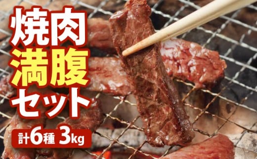 大畠精肉店の焼肉満腹セット(計6種3kg) | オンライン 申請 ふるさと納税 北海道 新十津川 焼肉セット 焼き肉セット カルビ サガリ ホルモン ジンギスカン 焼き肉 BBQ バーベキュー 食べ比べ 食べ比べセット 大容量 冷凍 お取り寄せ 取り寄せ 新十津川町【1301101】