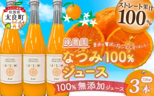 なつみ100%ジュース720ml×3本セット 無添加 ストレートジュース みかんジュース ストレート 100% オレンジジュース ジュース なつみ 柑橘 果汁飲料 果物 くだもの フルーツ 飲料 果汁100% 無着色 無香料 佐賀県 太良町 OD6
