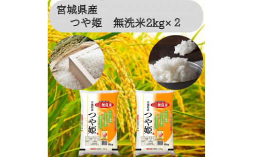 令和7年産＜宮城県産＞つや姫　無洗米2kg×2　計4kg【1607295】