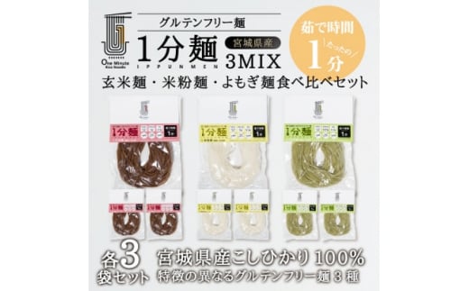 茹で時間1分のグルテンフリー麺 1分麺3種の食べ比べセット 各3袋【1418214】