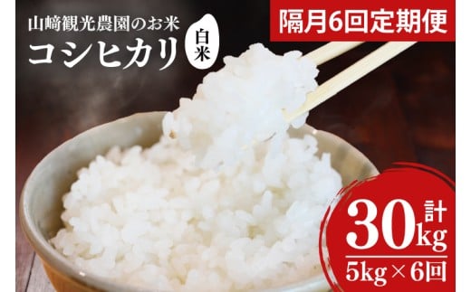 【全6回定期便】＜隔月＞ ★先行予約 10月より順次発送予定★ 山﨑観光農園のお米 コシヒカリ 白米 5kg（合計 30kg）｜栃木県 益子町 ふるさと納税 お米 コシヒカリ 白米 精米 5kg 令和7年産 先行予約 定期便 (AU034)