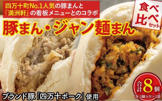 四万十町No.1人気の豚まん食べ比べセット(豚まん2袋×ジャン麺まん2袋) Qak-42 豚まん BIGサイズ 豚肉 四万十ポーク ブランド豚 8個 8P 小分け 個包装 冷凍 お手軽 人気 国産 日付指定可能 惣菜 おやつ