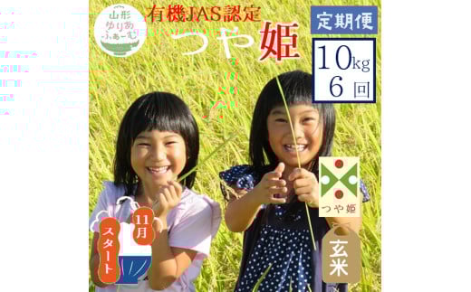 11月スタート【玄米10kg-定期便6回】山形ゆりあふぁーむの有機JAS認証つや姫セット