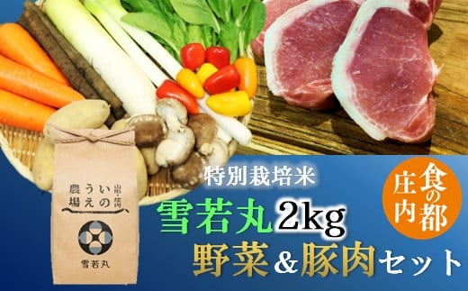 食の都庄内 【精米】特別栽培米雪若丸2㎏&野菜&豚肉セット