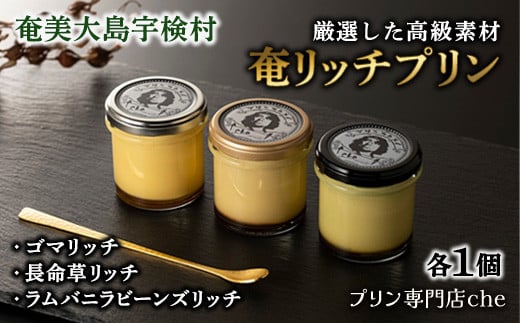 《厳選素材の絶品プリン》奄リッチプリン ゴマ&長命草&ラムバニラビーンズ(各1個)  こだわり プリン 人気 スイーツ デザート 洋菓子 奄美大島 宇検村 鹿児島【 プリン専門店che 】