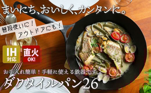 IH対応 鉄 フライパン ダクタイルパン 26cm スキレット 錆びにくい 岩鉄 鉄器 BBQ アウトドア キャンプ 直火 テフロン より長持ち 超軽量 岩手製鉄 岩手県 北上市 J0149