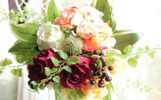 アートフラワーなので花粉症知らず！お祝いの花束(歓送迎会) プレゼント 贈り物 ギフト 空気をきれいにする アートフラワー 水のいらない 枯れない花 岩手県 北上市 F0065