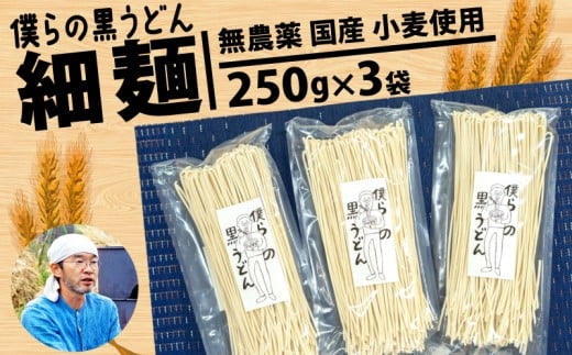 【細麺】黒うどん 250g 3袋 750g 乾麺 無農薬 麦 国産 小麦粉 うどん 麺 僕らの黒うどん 僕らの集会所 埼玉県 羽生市