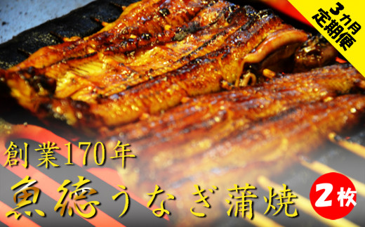 定期便 うなぎ 3回 蒲焼 2尾 セット 真空 小分け 丑の日 創業 170年 魚徳 冷蔵 蒲焼 3ヶ月 お届け