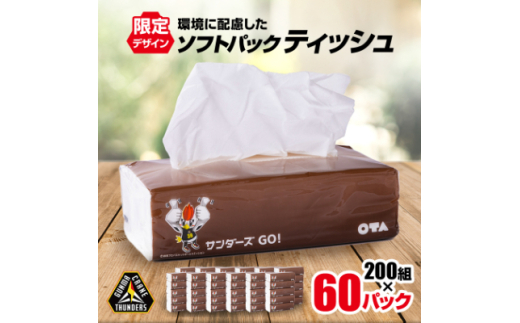 群馬クレインサンダーズ応援ソフトパックティッシュ 400枚(200組)×60パック_ティッシュ ペーパー まとめ買い 消耗品 日用品 群馬県 太田市 送料無料【1422589】