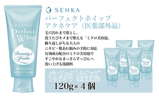 センカ パーフェクトホイップ アクネケア(医薬部外品) 120g 4個【 ファイントゥデイ SENKA 美容 消耗品 久喜市 埼玉県 センカ パーフェクトホイップ メイク落とし 洗顔料 泡洗顔 毛穴ケア しっとり つるつる肌 メイクリムーバー 敏感肌対応 保湿 ノンコメドジェニック 引き締め効果 スキンケア フォームクレンジング 肌の透明感 メイク残りなし クレンジングホイップ 毛穴の詰まり】