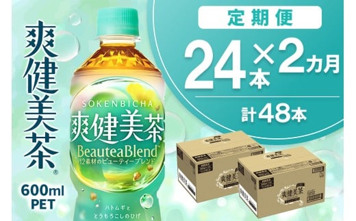 【2カ月定期便】爽健美茶 600mlPET×24本(合計2ケース)【コカコーラ カフェインゼロ 定期便 香ばしい おいしい お茶 ハトムギ 玄米 月見草 大麦 ドクダミ 飲料 ペットボトル 備蓄 防災 熱中症】K090511