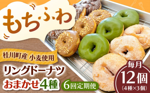 【全6回定期便】ふわもちリングドーナツ おまかせ12個セット（4種類×3個）桂川町/Mio:Donut [ADBH052]
