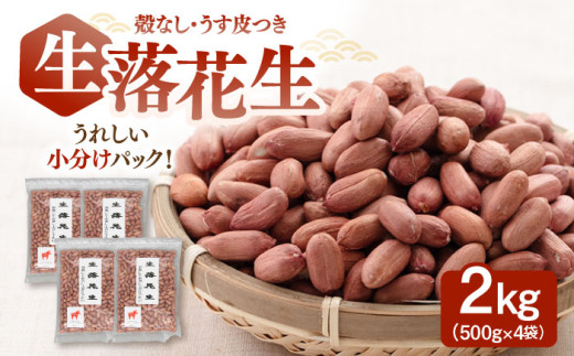 【チャック付き】生・落花生（ピーナッツ）　500g×4袋（殻なし・うす皮つき） ▼小分け 個包装 ジッパー 落花生 無塩 植物油不使用 生落花生 高たんぱく 高タンパク 防災 非常食 備蓄 常温 常温保存可 長期保存 災害対策 保存食 桂川町/株式会社福六[ADAM014]