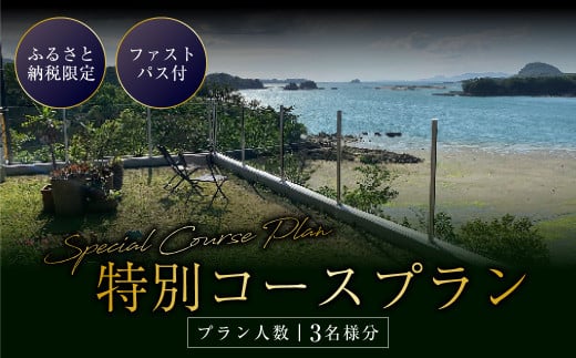 ふるさと納税限定 ファストパス付 特別コースプラン（3名様分） お食事券 食事券 チケット レストラン 海鮮 地元野菜 コース料理 雲仙天草国立公園 海 オープンテラス テラス 潮まねき 熊本県 熊本 九州 上天草市