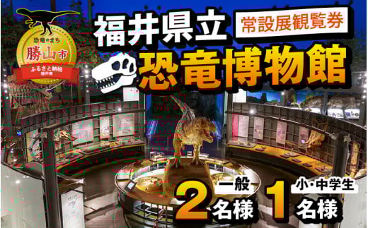 福井県立恐竜博物館 常設展観覧券 (一般 2名様と小・中学生 1名様) [A-048008]
