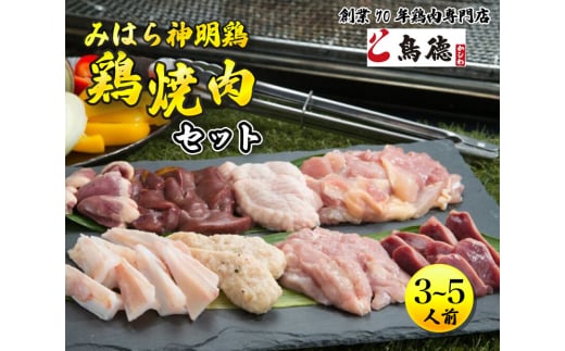 【テレビで話題！】みはら神明鶏の焼肉セット(3～5人前) 鶏肉専門店 鳥徳 鶏肉 神明鶏 鶏モモ セセリ ハツ 手羽先 砂ずり 鶏 とりもも 鶏もも肉 つくね やきにく BBQ セット バーベキュー 012002