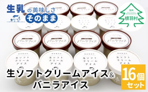 ミルク感たっぷりと大好評!食べ比べ★生ソフトクリームアイス&バニラアイスクリーム 16個セット 10000円 アイスクリーム アイス  バニラ 生乳 牛乳 ミルク