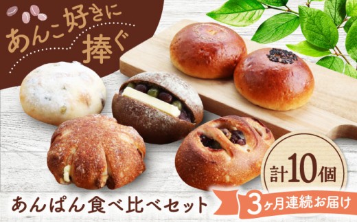 【3回定期便】 あんこ好きの食べ比べ 10個セット 【パンの店 カッタン】 パン あんぱん 大人気店 [MEJ010]