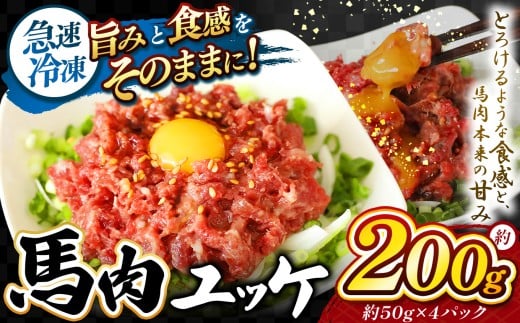 馬肉ユッケ(桜ユッケ) 約200g（50g×4パック） | 馬肉 ユッケ ヘルシー 赤身肉 長野 信州 濃い旨み 贅沢 特製ユッケダレ付き お肉 刺身 冷凍 小分け 送料 無料 伊那 信州【008-29】