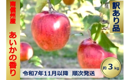 【009-44】令和7年11月以降発送　傷等訳あり・ご家庭用　甘い!希少!りんご　幻のあいかの香り　3キロセット（りんご・リンゴ・林檎）