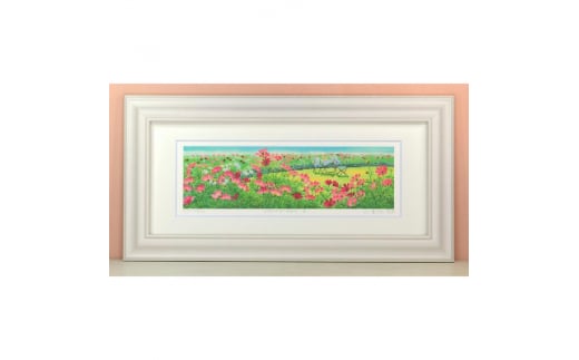 栗乃木ハルミ版画額装品「コスモスにかこまれて2」【1229916】