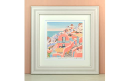 栗乃木ハルミ版画額装品「Santorini」【1334217】