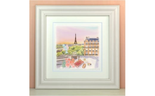 栗乃木ハルミ版画額装品「パリの屋根から」【1334230】