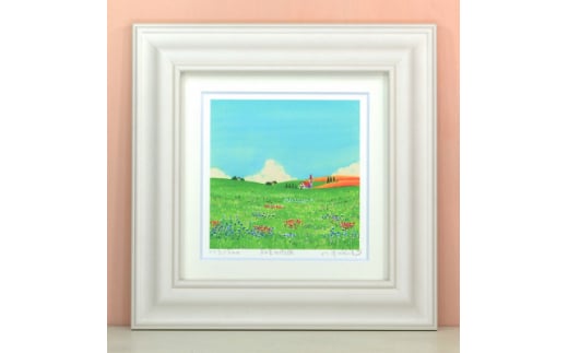 栗乃木ハルミ版画額装品「初夏の高原」【1334311】