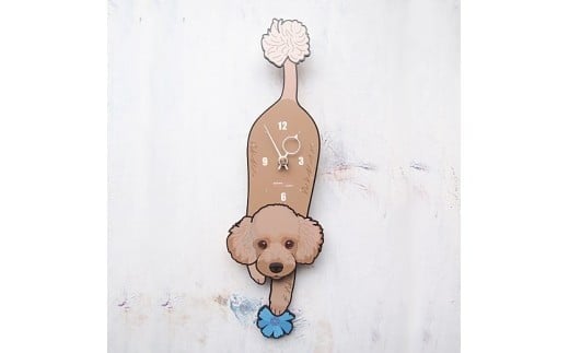 D-117T1 茶プードル-犬の振り子時計テニスボール C-CD-117A