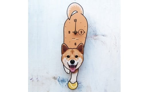 D-152W1 柴犬(口開)-犬の振り子時計毛糸玉01.ORANGE C-CD-152A