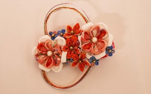 つまみ細工 お花の髪かざり オレンジ系ハート(バレッタ) W-ww-059A