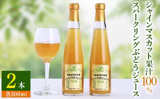 ＜数量限り＞シャインマスカット果汁100%スパークリングぶどうジュース300ml×2本セット【1359119】