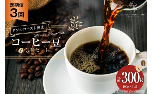 定期便 3回 コーヒー豆 3種セット 100g×3袋 [MARRON MOUNTAIN 埼玉県 小川町 308] 珈琲 ドリップ ダブルロースト製法 フルシティロースト