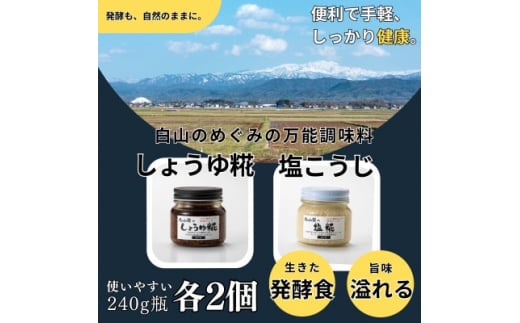 白山麓のしょうゆ糀 & 塩こうじ 4個 (各2個)【1352826】