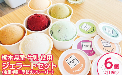 栃木県産牛乳使用 ジェラートセット（定番4種＋季節のフレーバー）110ml×6個 ｜ アイス 栃木県 詰め合わせ アイスクリーム 手作り 冷凍 スイーツ デザート セット