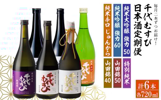 ＜定期便全3回＞千代むすび日本酒セット(720ml×2本×3か月) 【sm-AQ014】【千代むすび酒造】