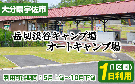 岳切渓谷キャンプ場 オートキャンプ場 1日利用(1区画)アウトドア キャンプ場 キャンプ チケット 1日利用【104800100】【宇佐市役所院内支所産業建設課】