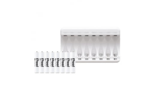 ニッケル水素充電池Pool-プールー(単4形充電池8本+8ポート充電器)セット【1212965】