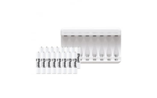 ニッケル水素充電池Pool-プールー(単4形充電池16本+8ポート充電器)セット【1212966】