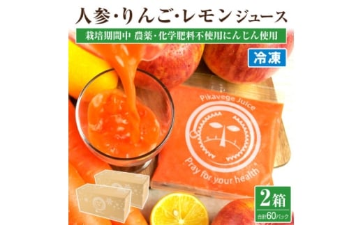 冷凍無添加にんじんりんごレモンジュース 2箱(合計60パック) 栽培期間中農薬/化学肥料不使用の人参【1624501】